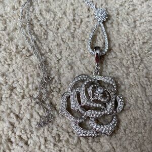 Nolan Miller Silver Rose Crystal Necklace